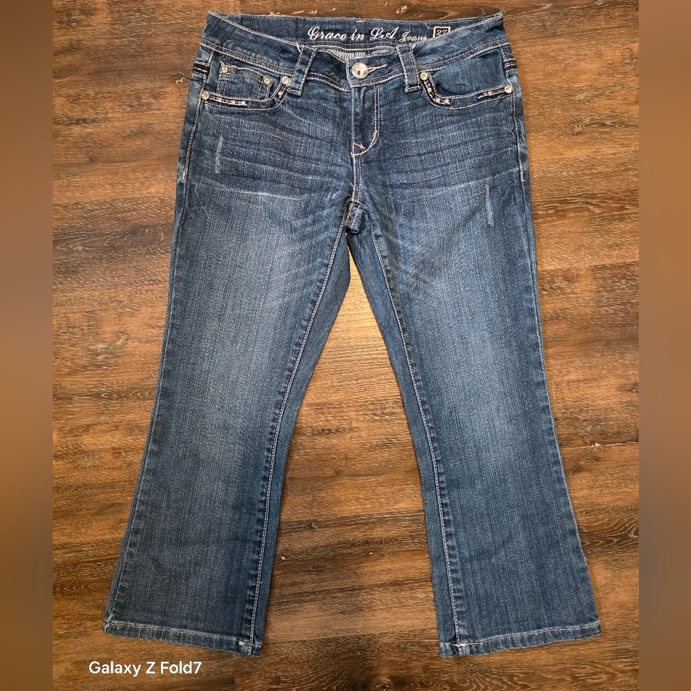Grace In LA Low Rise Crop Jeans Bling 27